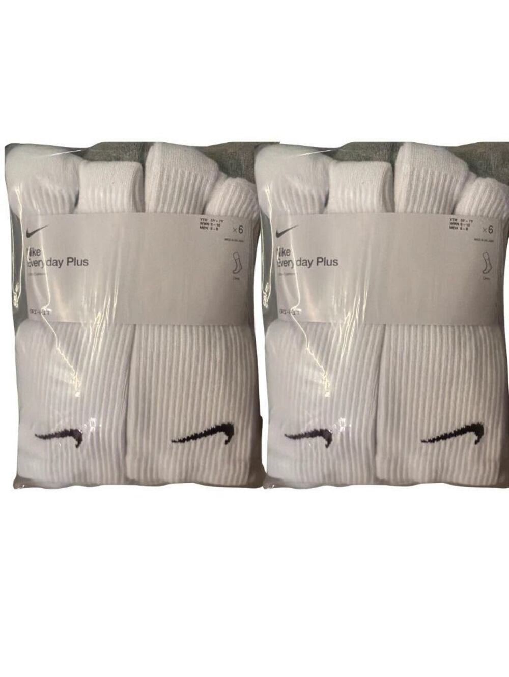 Nike Everyday Plus Crew Socks White Dri-FIT Mens 6-8 Womens 6-10 12 Pairs 2 Pack